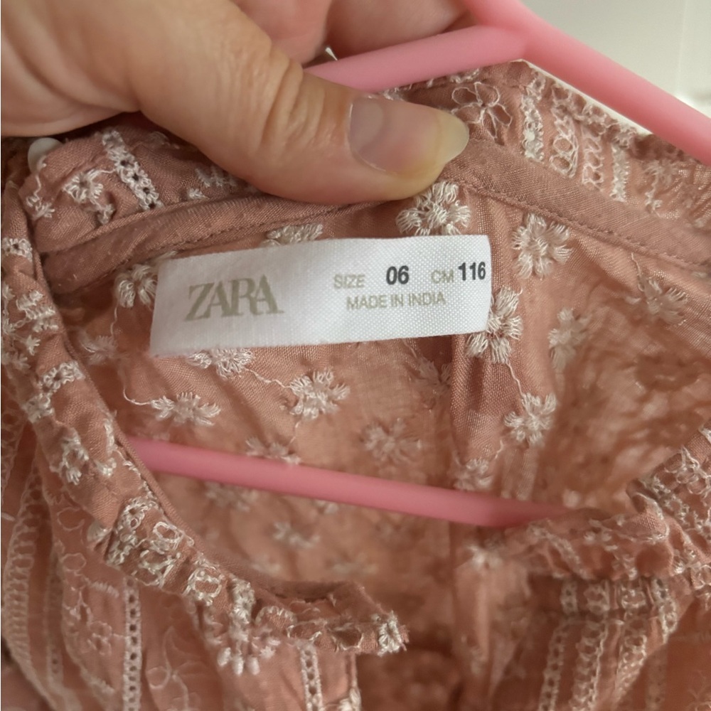 ZARA embroidered dress, light pink, 3/4 sleeves.